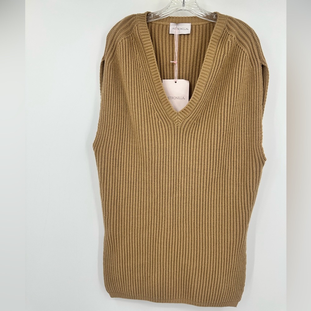 NWT Pietronilla Knit Jumper Sweater Dress Sleeveless Camel Tan Medium | AD566